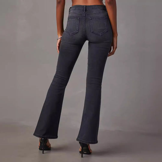 Damen Flared Jeans mit hochgeschnittenem Bund und moderner Waschung R&B