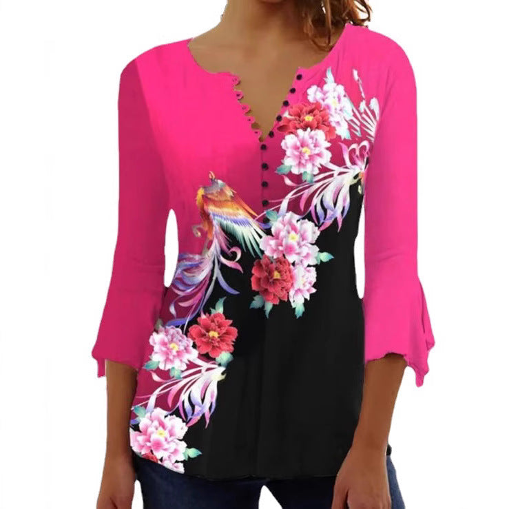 Damen Bluse mit floralen Akzenten und eleganten Knopfdetails Heidi-Mode
