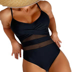 Damen Einteiliger Badeanzug mit transparenten Einsätzen und dekorativem Wickeldesign R&B