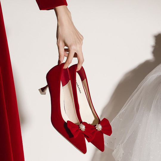 Damen elegante Pumps mit zierlichem Schleifenakzent und glitzernden Applikationen R&B