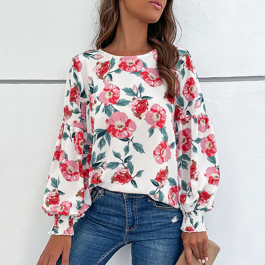 Damen Bluse mit floralem Design und voluminösen Ärmeln R&B