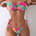 Damen Bandeau-Bikini-Set mit floralem Design und verstellbaren BindR&Bändern R&B