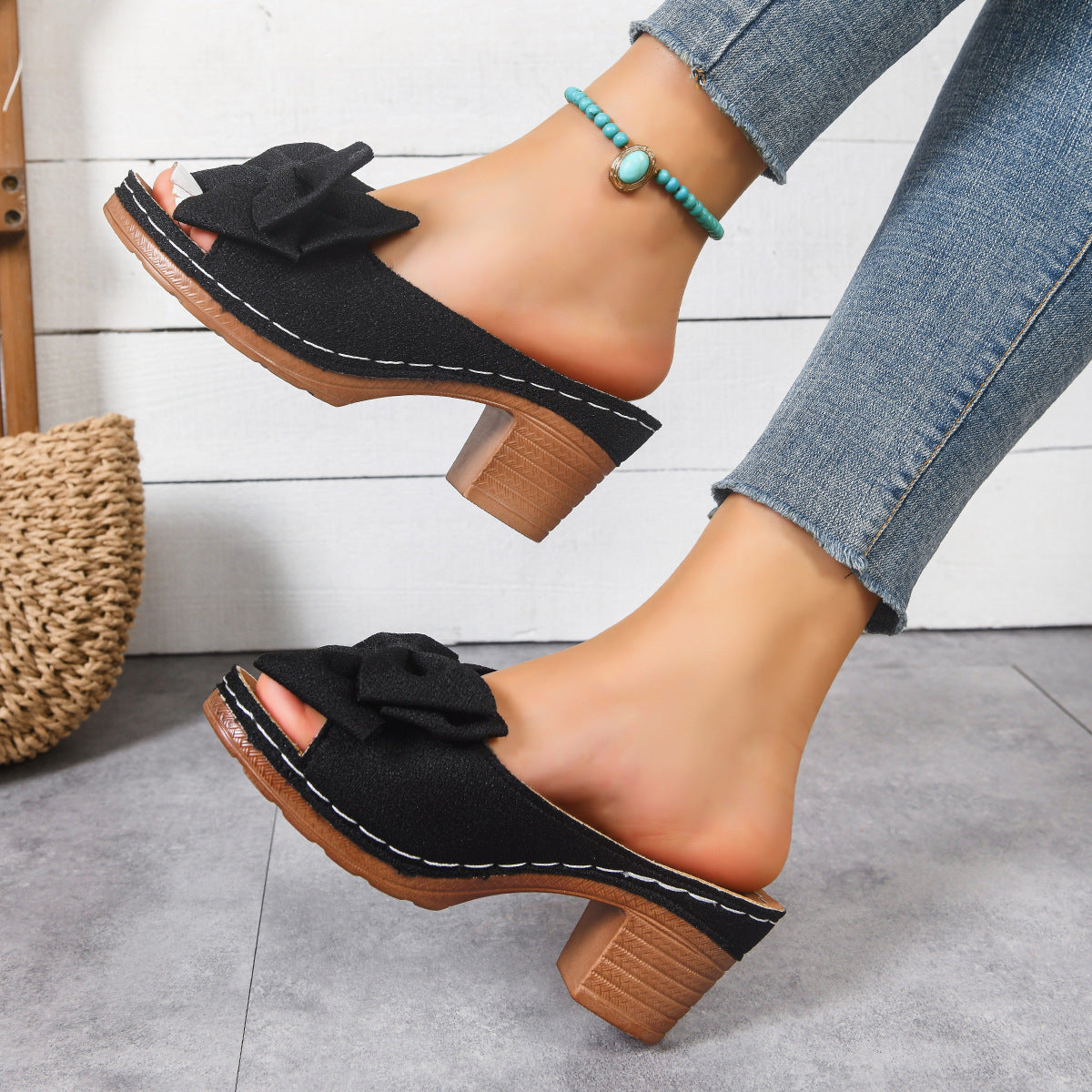 Damen Slingback-Pantoletten mit modischem Schleifen-Akzent und rutschfester Sohle R&B