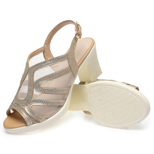 Damen Komfortable Slingpumps mit eleganter Mesh- und Strassverzierung R&B