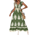 Damen Maxikleid mit V-Ausschnitt und einzigartigem floralem Design R&B