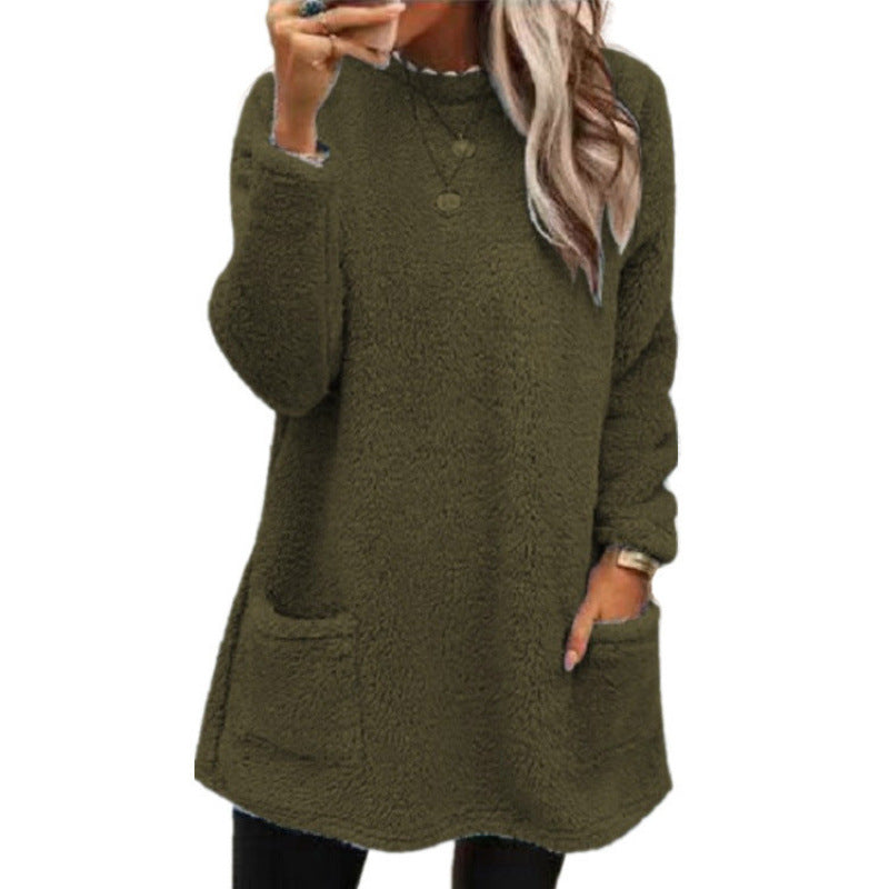 Damen Pullover mit weichem Teddy-Fleece und praktischen Taschen R&B