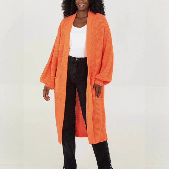 Damen Langer Strickcardigan mit luftigen Ärmeln und offenen Fronten R&B