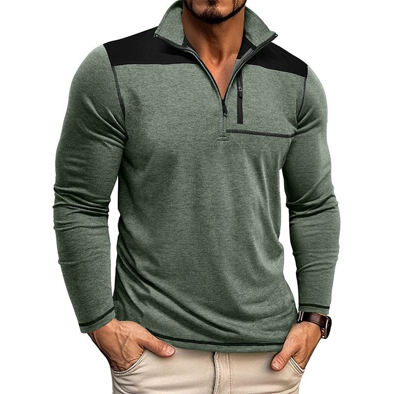 Herren Langarm-Polohemd mit hohem Kragen und Reißverschluss R&B