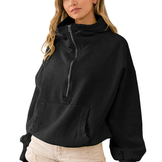 Damen lässiger Kapuzensweater mit halbem Reißverschluss R&B