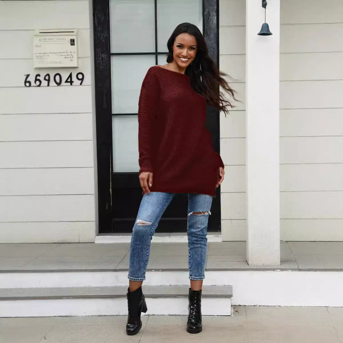 Damen Oversized Strickpullover mit Struktur und weitem Schnitt R&B