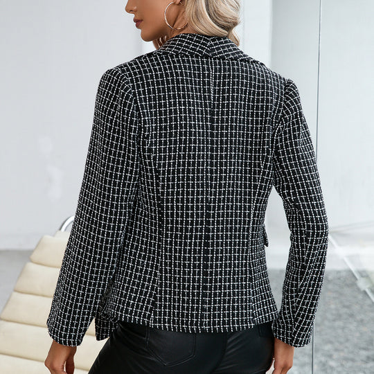 Damen Eleganter Doppelreiher Blazer mit Karomuster und femininer Silhouette R&B