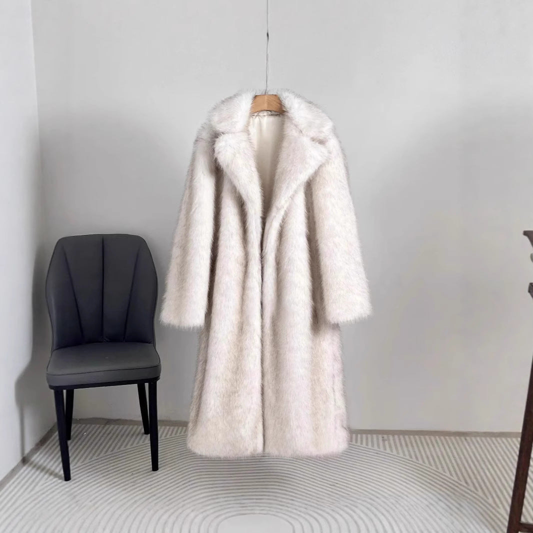 Damen Luxus Kunstfell Mantel R&B