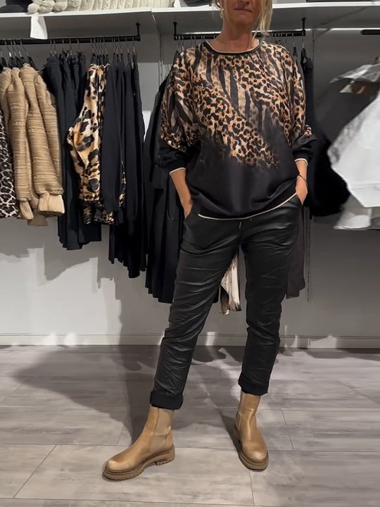 Damen Oberteil mit tierischem Druck und elegantem Schnitt Heidi-Mode