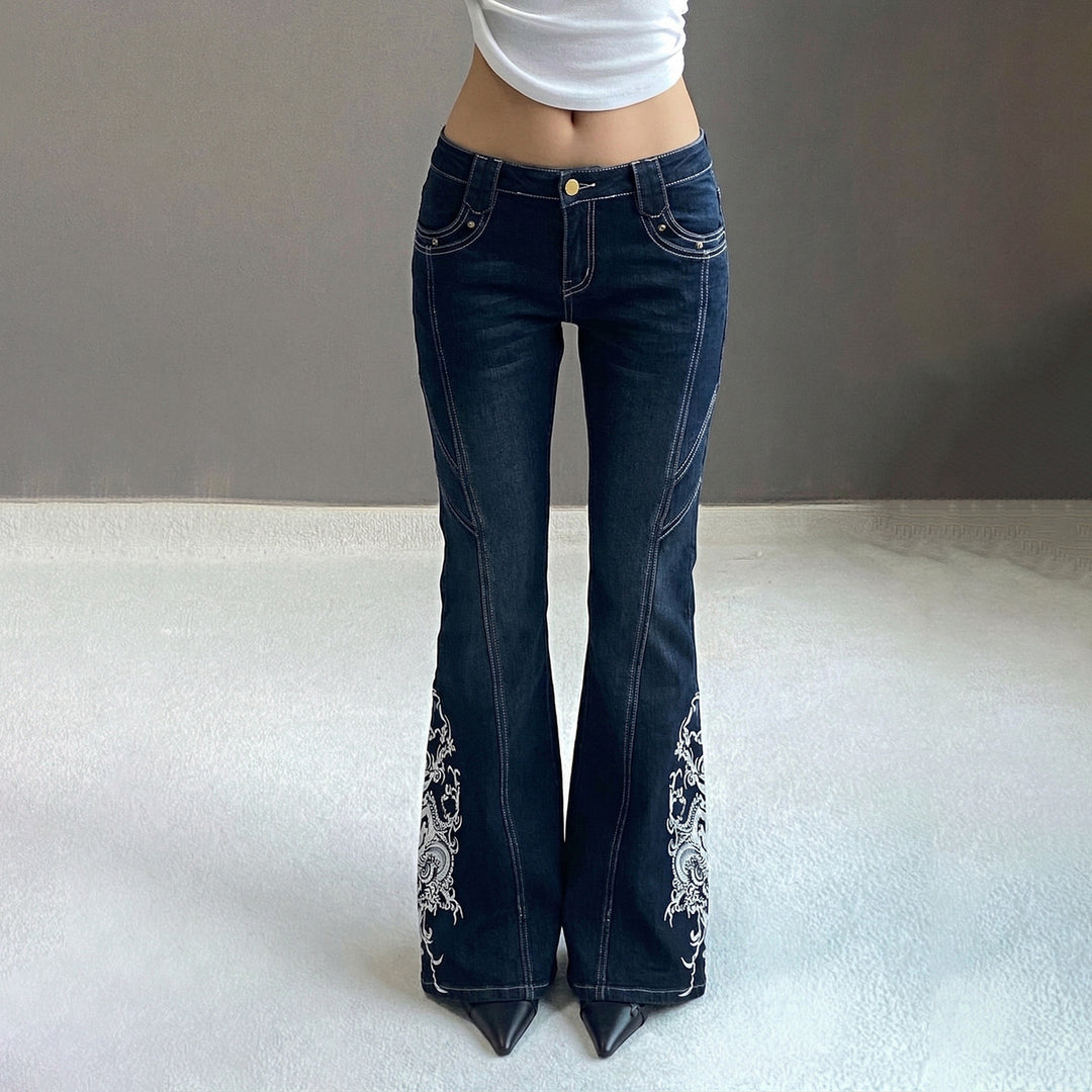 Damen Bootcut-Jeans mit kunstvollen Stickdetails R&B