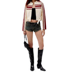 Damen kunstlederne Bikerjacke mit dezenten Kontraststreifen R&B