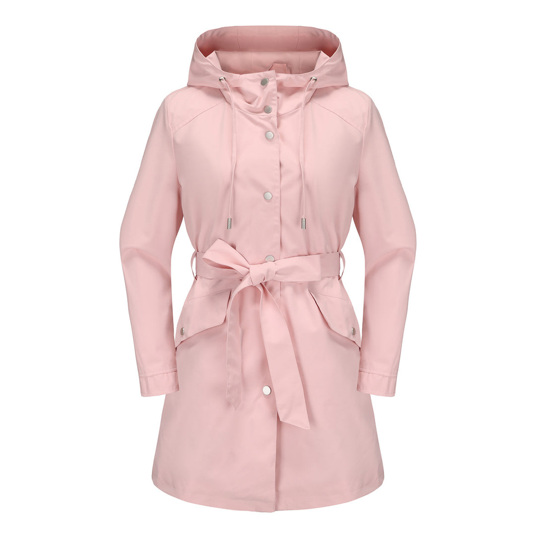 Damen wasserfeste Übergangsjacke mit verstellbarem Kapuzenkragen und Taillengürtel R&B