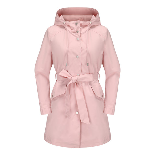 Damen wasserfeste Übergangsjacke mit verstellbarem Kapuzenkragen und Taillengürtel R&B