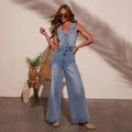 Damen Weitgeschnittene Denim-Latzhose mit Knopfdetails und regulierbarem Bund R&B