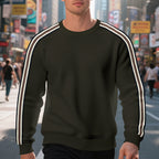 Herren modischer Strukturpullover mit seitlichen Kontraststreifen und Rundhalsausschnitt R&B