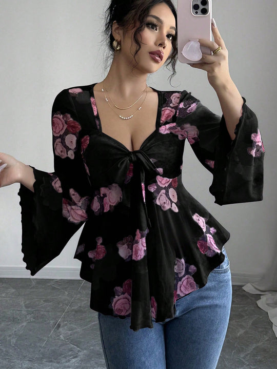 Damen luftige Bluse mit Blumenmuster R&B