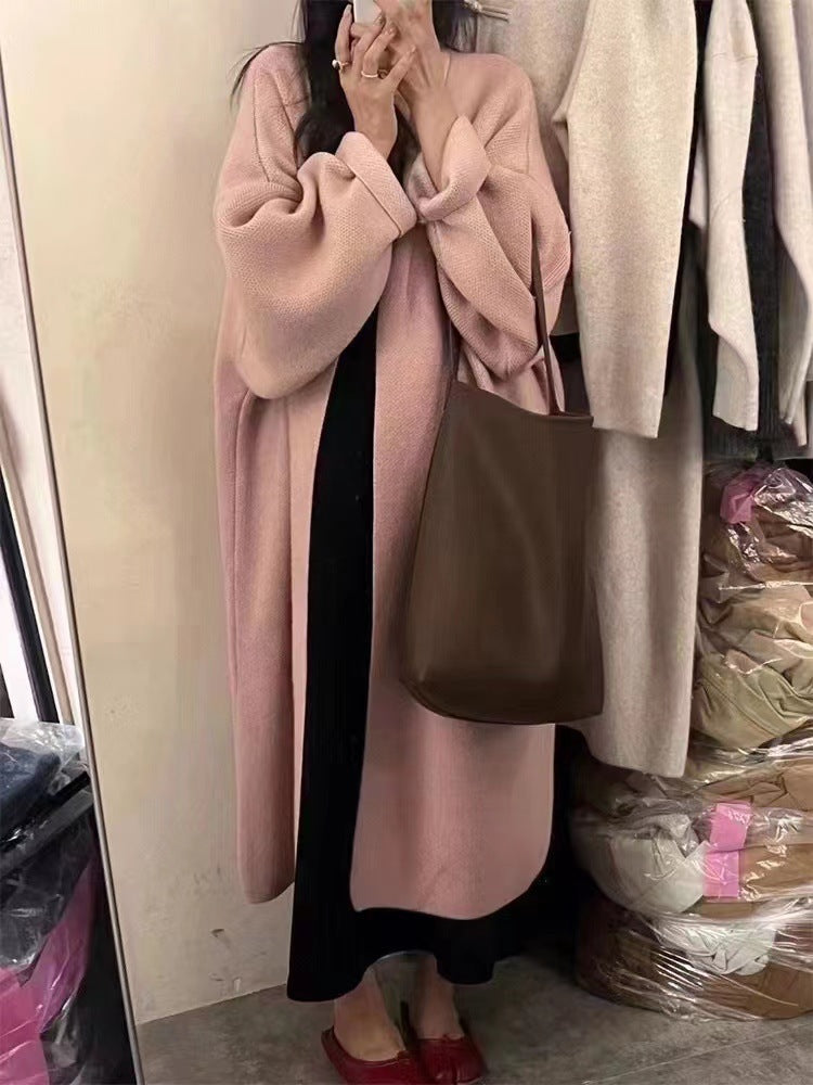 R&B | Strickjacke Mantel Übergröße Passform Wollstrick Offene Vorderseite Knöchellänge