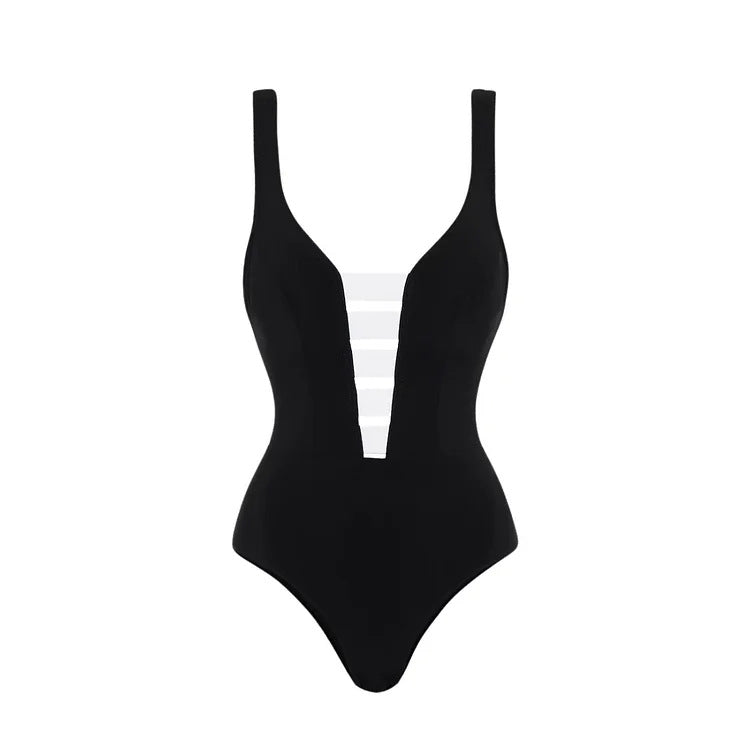 Damen Badeanzug mit modischem Off-Shoulder Design und eleganter Rüschen-Maxiröhre R&B