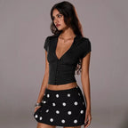 Damen Elegantes Bodysuit mit tiefem V-Ausschnitt und dekorativer Knopfleiste R&B