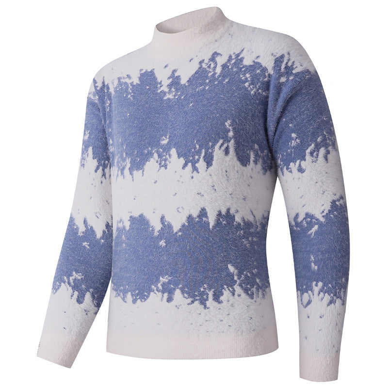 Damen kreativer Strickpullover mit hohem Kragen und einzigartigem Muster