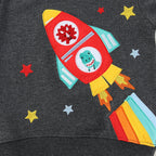 Kinder Sweatshirt mit kreativem Raketen- und Tierdesign R&B