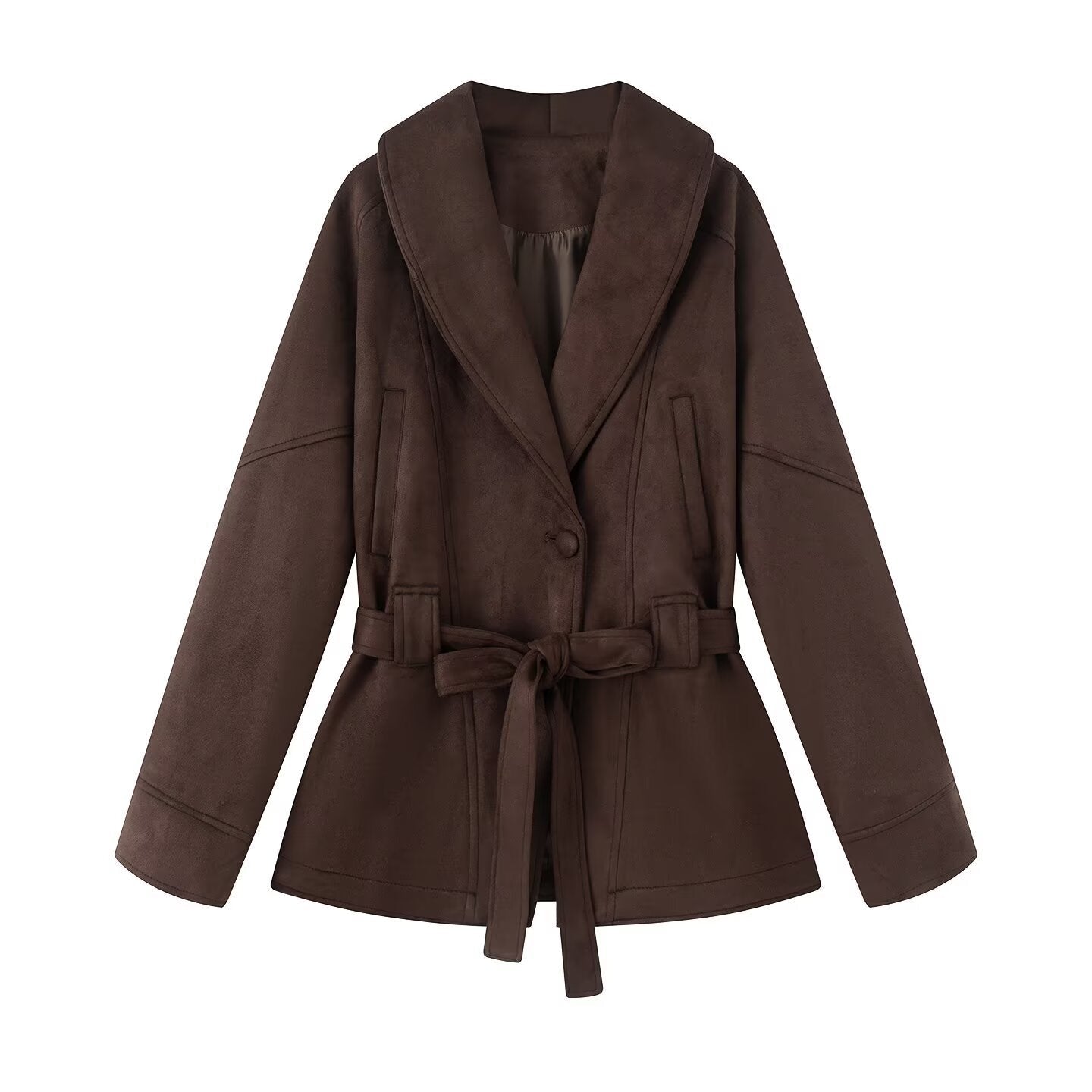 Damen elegante Wildlederjacke mit Taillengürtel R&B