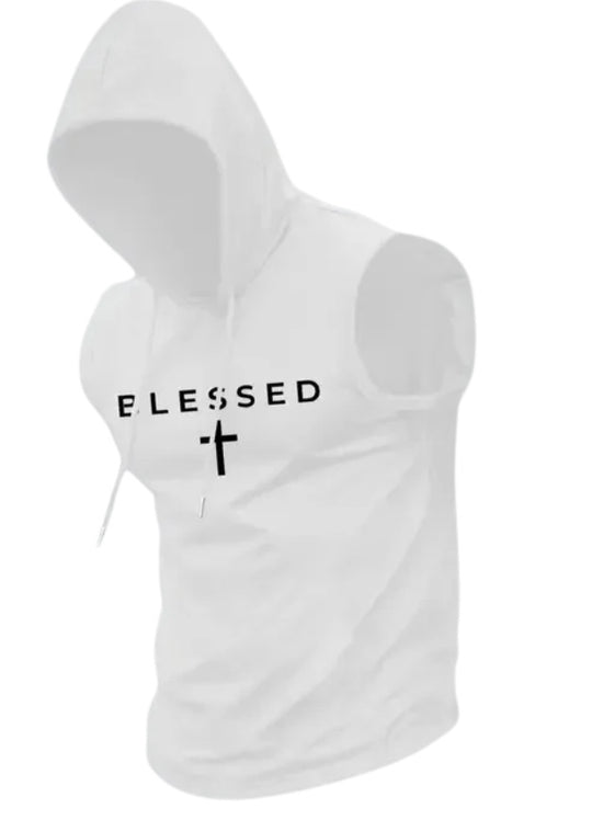 Herren nan ärmelloses Kapuzen-Sweatshirt mit Slogandruck und athletischer Passform R&B
