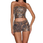 Damen trendiges Set mit Glitzer und Leo-Muster