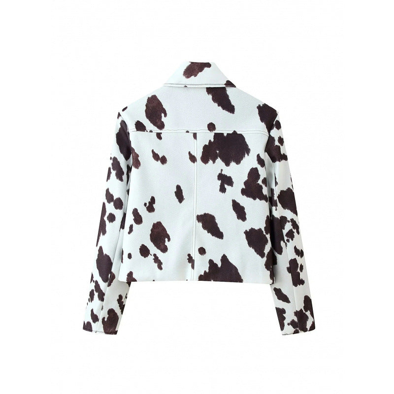 Damen Kunstlederjacke mit modernem Kuhfleckenmuster R&B