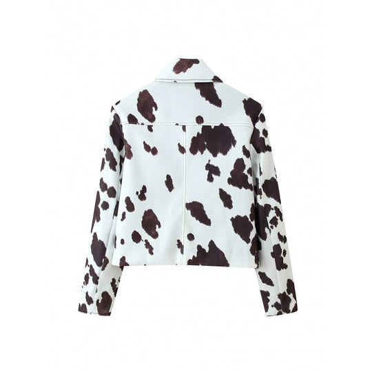 Damen Kunstlederjacke mit modernem Kuhfleckenmuster R&B