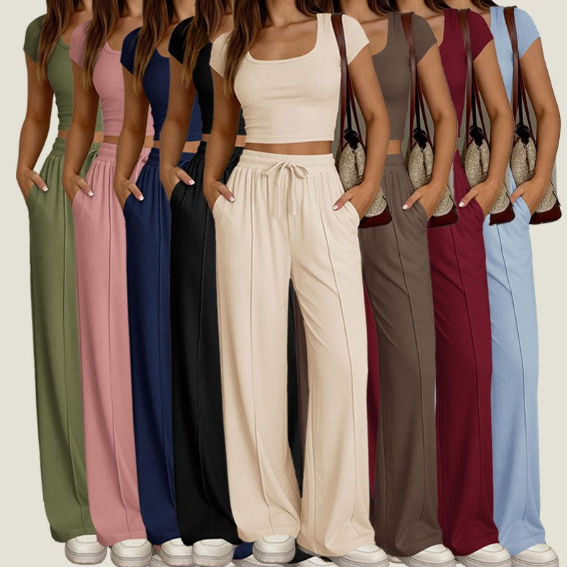 Damen lässiges Cropped-Top und weite Hose Set R&B