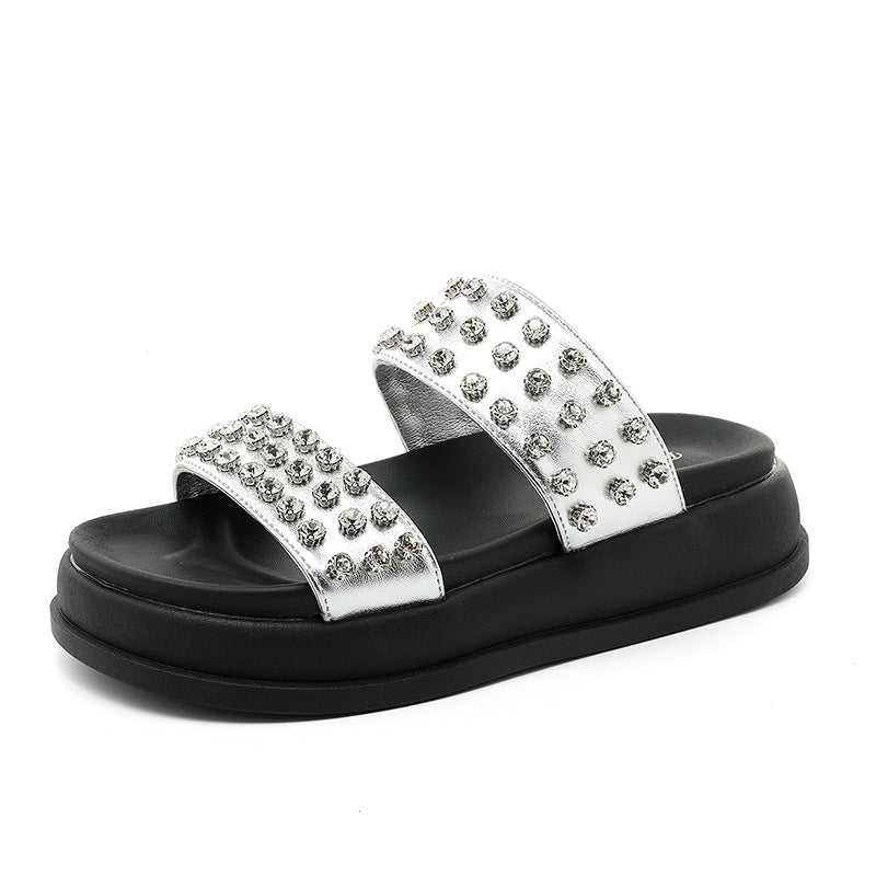 Damen Glamouröse Strandsandalen mit funkelnden Kristall-Applikationen R&B