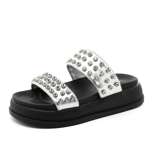 Damen Glamouröse Strandsandalen mit funkelnden Kristall-Applikationen R&B