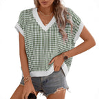 Damen lässiger V-Ausschnitt Pullover mit geometrischem Muster R&B