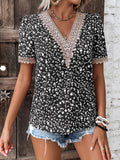 Damen Bluse mit V-Ausschnitt und feinen Spitzenakzenten R&B