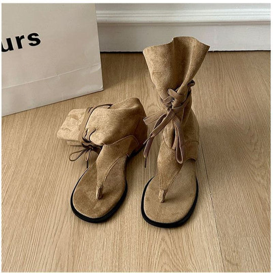 Damen modische Zehentrenner-Sandalen mit hohem Raffungseffekt R&B