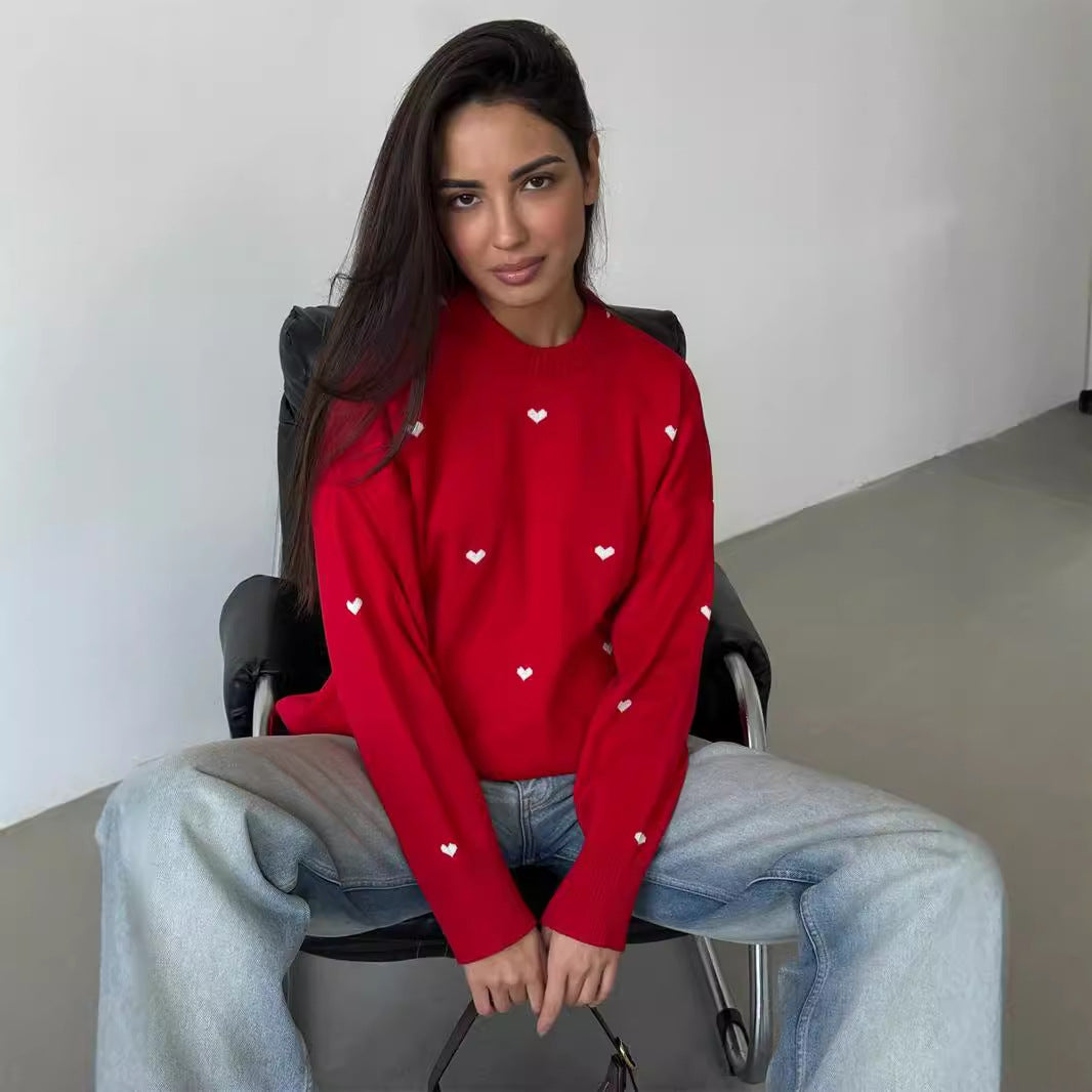 Damen Lässiger Pullover mit Herz-Muster R&B