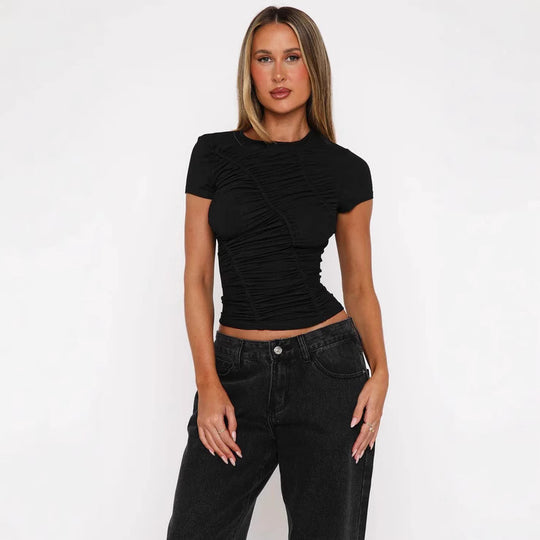 Damen Figurbetontes Ripp-Oberteil mit raffiniertem Rüschendesign R&B