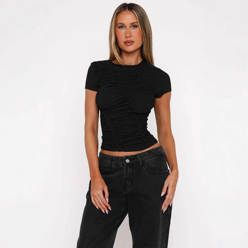 Damen Figurbetontes Ripp-Oberteil mit raffiniertem Rüschendesign R&B