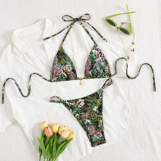 Damen Triangel-Bikini mit floralem Camouflage-Design R&B