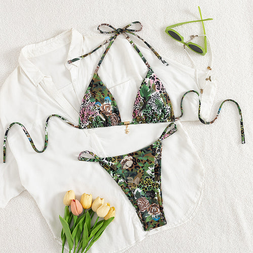 Damen Triangel-Bikini mit floralem Camouflage-Design R&B
