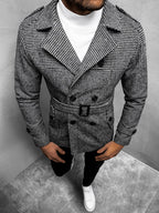 Damen eleganter Trenchcoat mit feinem Karo-Muster und tailliertem Schnitt