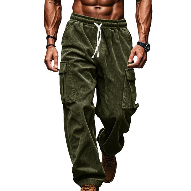 Herren nan lockere Cord-Cargo-Hose mit elastischem Tunnelzugbund, aufgesetzten Klappentaschen und entspannter Silhouette R&B
