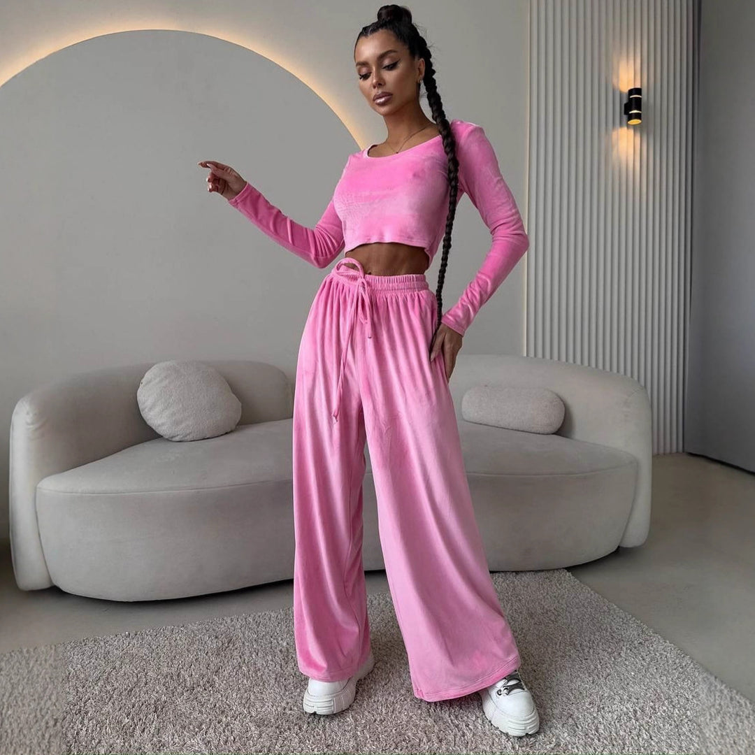 Damen lässiges Crop-Oberteil und weite Hose Set R&B