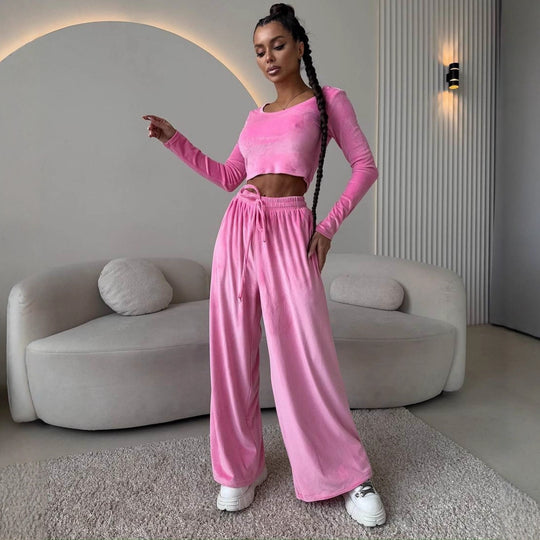 Damen lässiges Crop-Oberteil und weite Hose Set R&B