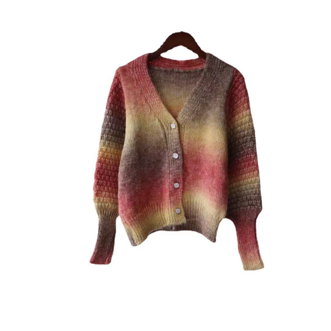 Damen Farbverlauf Strickjacke mit originellem Rippdesign R&B